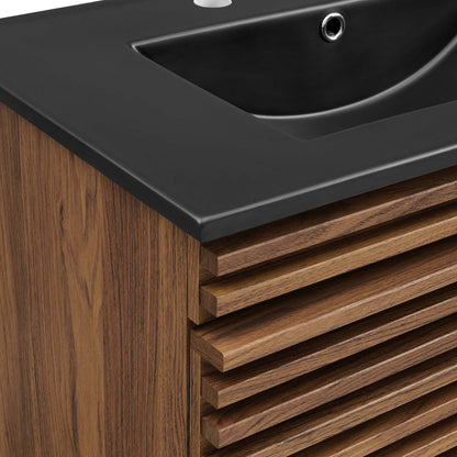 Render 30" Wall-Mount Bathroom Vanity by Modway - Oak Black / Walnut Black