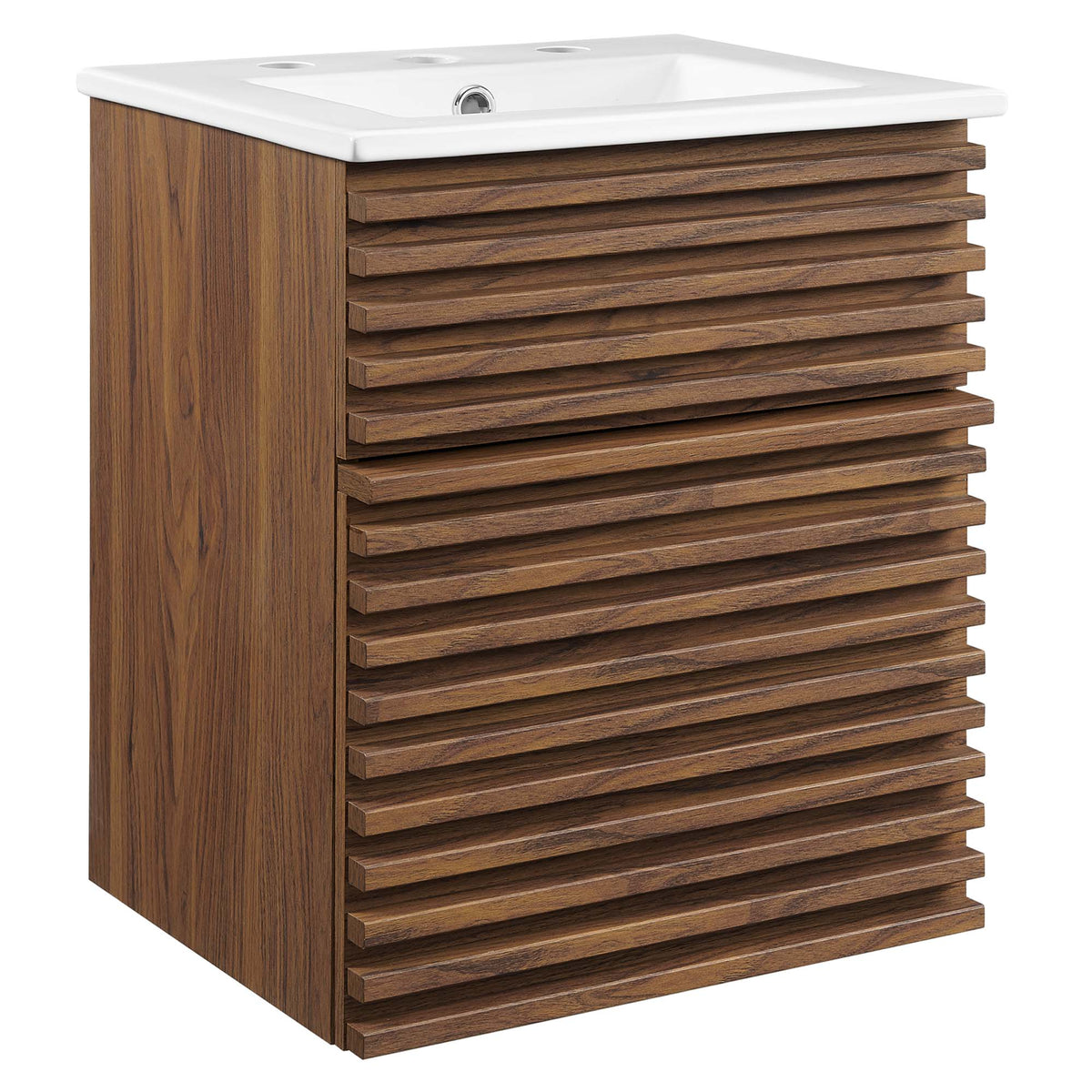 Render 18" Wall-Mount Bathroom Vanity by Modway - Walnut White