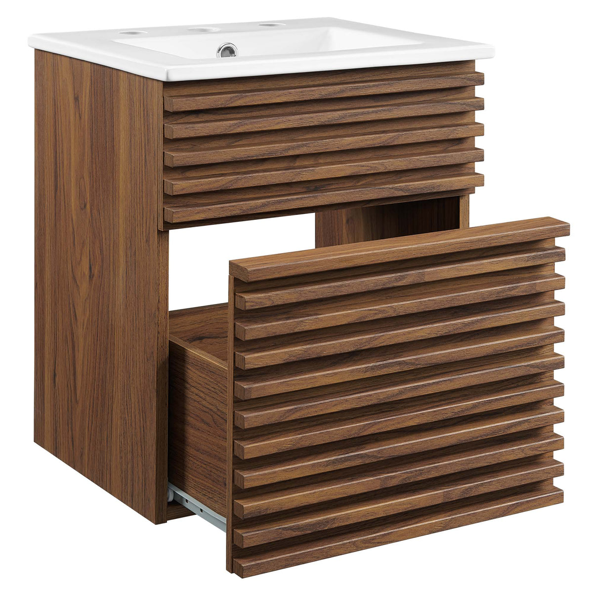 Render 18" Wall-Mount Bathroom Vanity by Modway - Walnut White