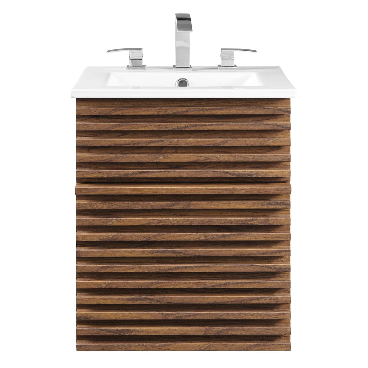 Render 18" Wall-Mount Bathroom Vanity by Modway - Walnut White