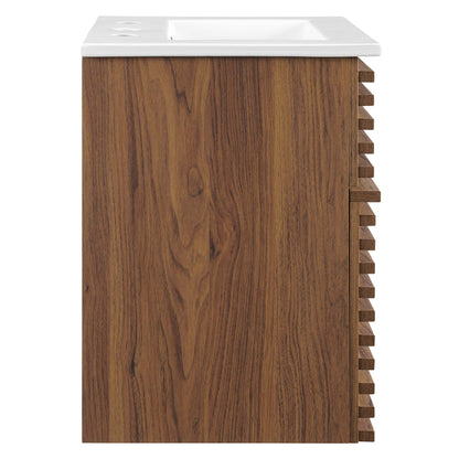 Render 18" Wall-Mount Bathroom Vanity by Modway - Walnut White