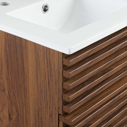 Render 18" Wall-Mount Bathroom Vanity by Modway - Walnut White