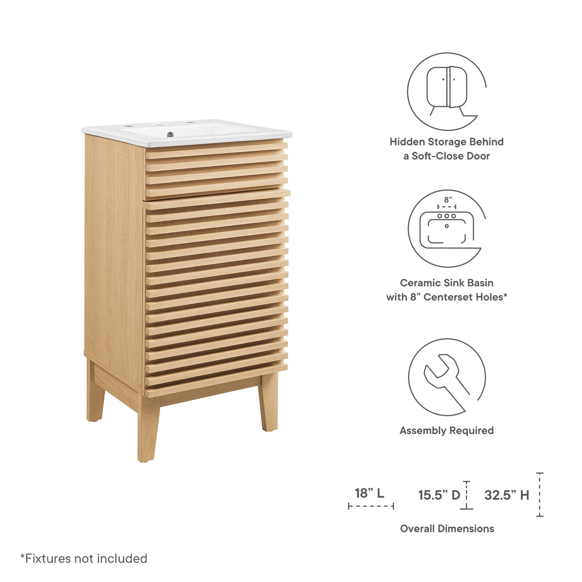 Render 18" Bathroom Vanity Cabinet by Modway - Oak White / Walnut White