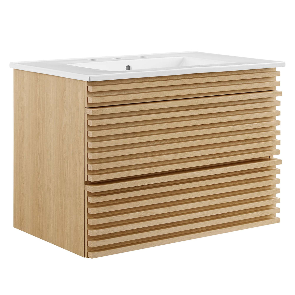 Render 30" Wall-Mount Bathroom Vanity by Modway - Oak White / Walnut White