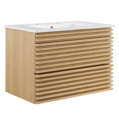 Render 30" Wall-Mount Bathroom Vanity by Modway - Oak White / Walnut White