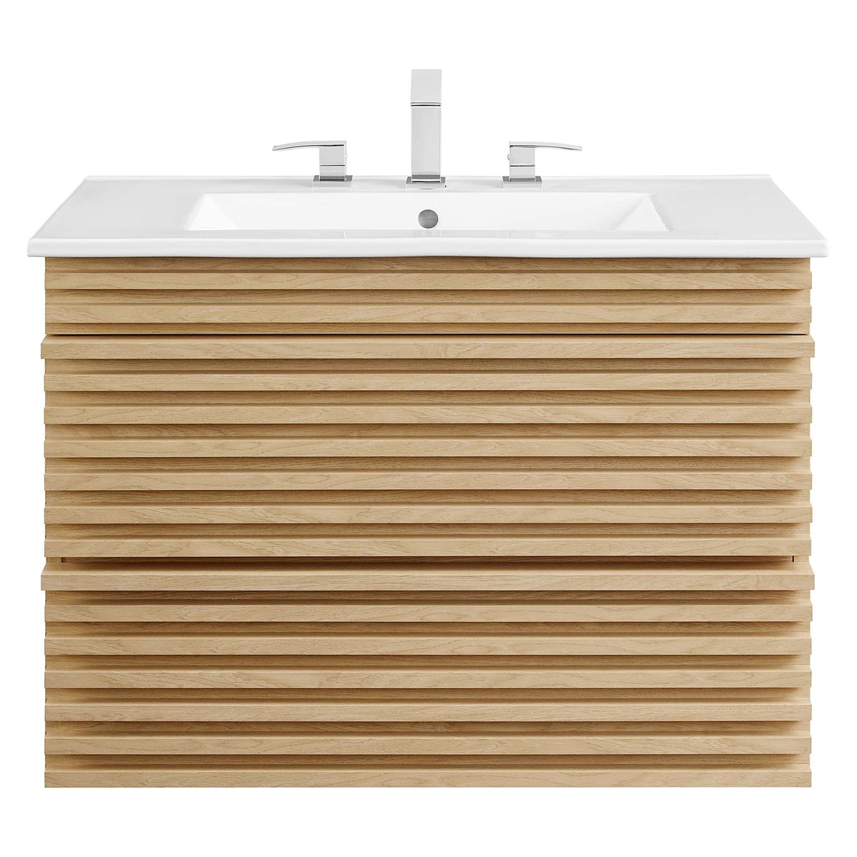 Render 30" Wall-Mount Bathroom Vanity by Modway - Oak White / Walnut White