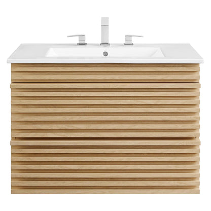 Render 30" Wall-Mount Bathroom Vanity by Modway - Oak White / Walnut White