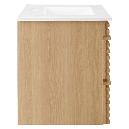 Render 30" Wall-Mount Bathroom Vanity by Modway - Oak White / Walnut White