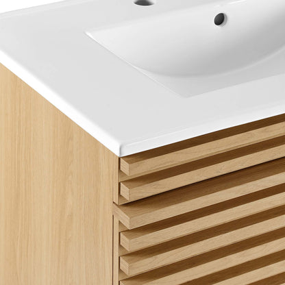Render 30" Wall-Mount Bathroom Vanity by Modway - Oak White / Walnut White