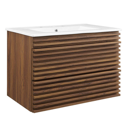 Render 30" Wall-Mount Bathroom Vanity by Modway - Oak White / Walnut White