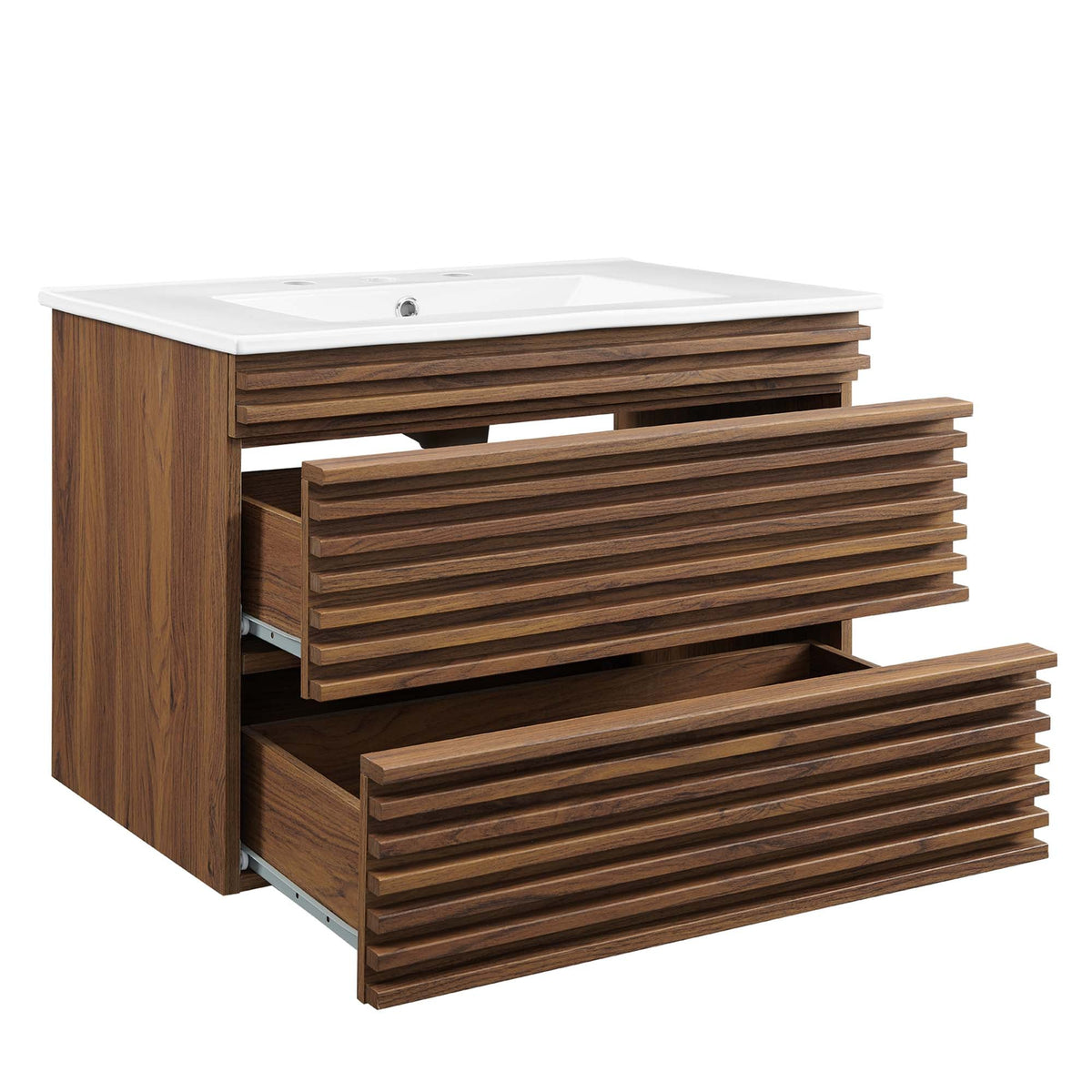 Render 30" Wall-Mount Bathroom Vanity by Modway - Oak White / Walnut White