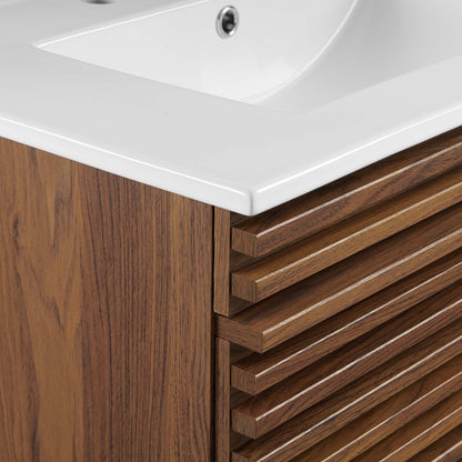 Render 30" Wall-Mount Bathroom Vanity by Modway - Oak White / Walnut White