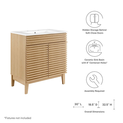 Render 30" Bathroom Vanity Cabinet by Modway - Charcaol White / Oak White / Walnut White