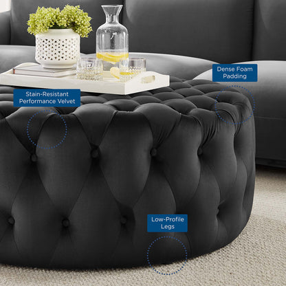 Amour Tufted Button Large Round Performance Velvet Ottoman by Modway