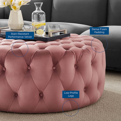Amour Tufted Button Large Round Performance Velvet Ottoman by Modway