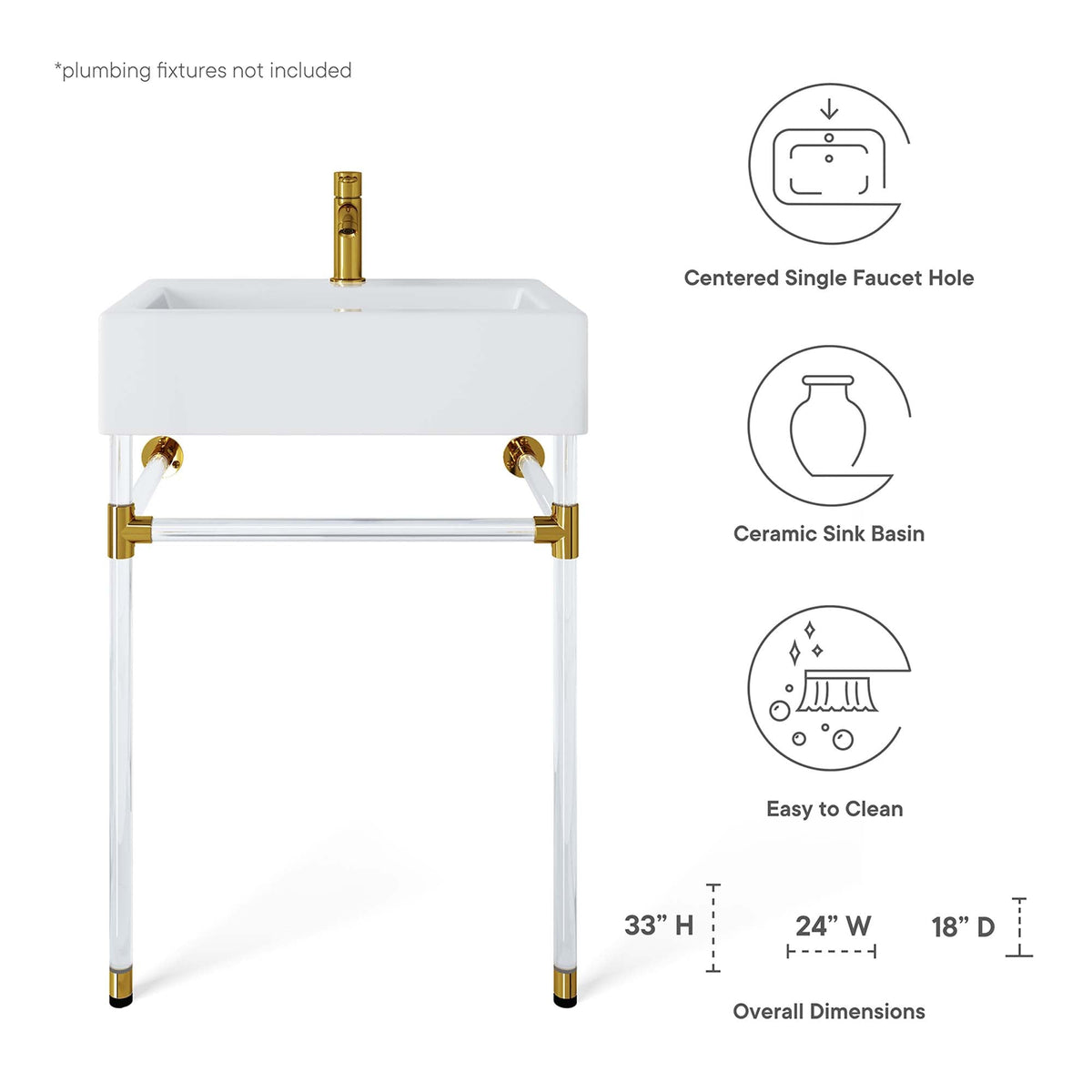Redeem 24" Acrylic Wall-Mount Bathroom Vanity by Modway