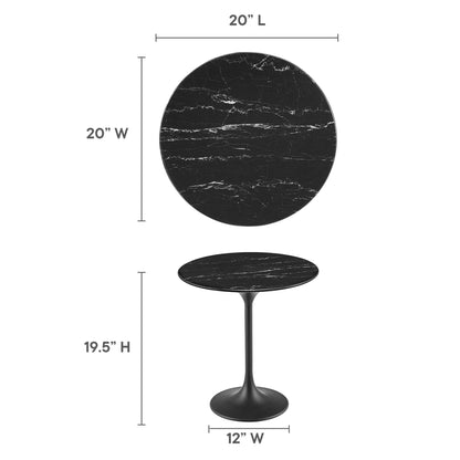 Lippa 20" Round Faux Marble Side Table by Modway - Black Black / Black White
