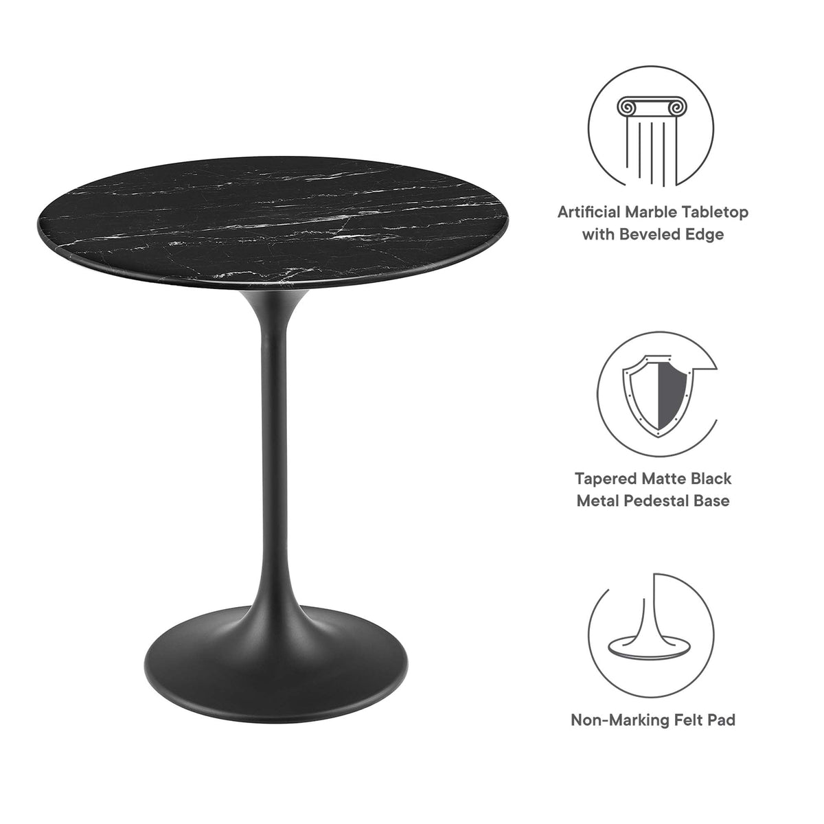 Lippa 20" Round Faux Marble Side Table by Modway - Black Black / Black White