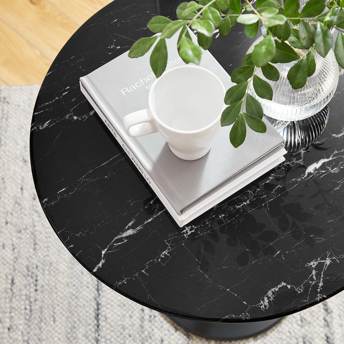 Lippa 20" Round Faux Marble Side Table by Modway - Black Black / Black White