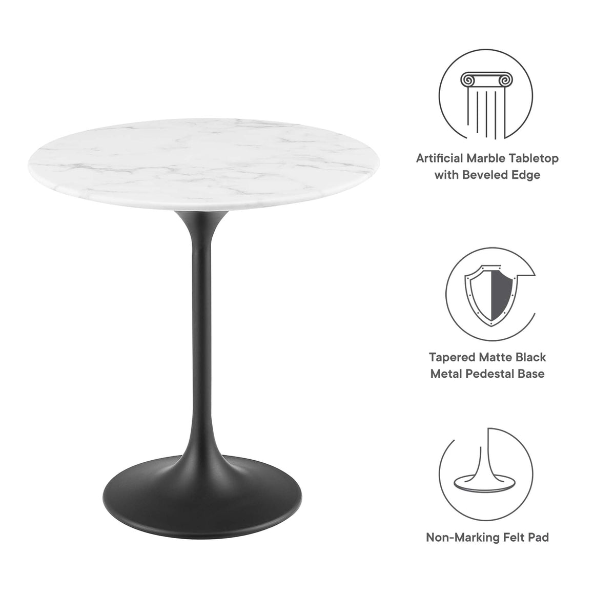 Lippa 20" Round Faux Marble Side Table by Modway - Black Black / Black White