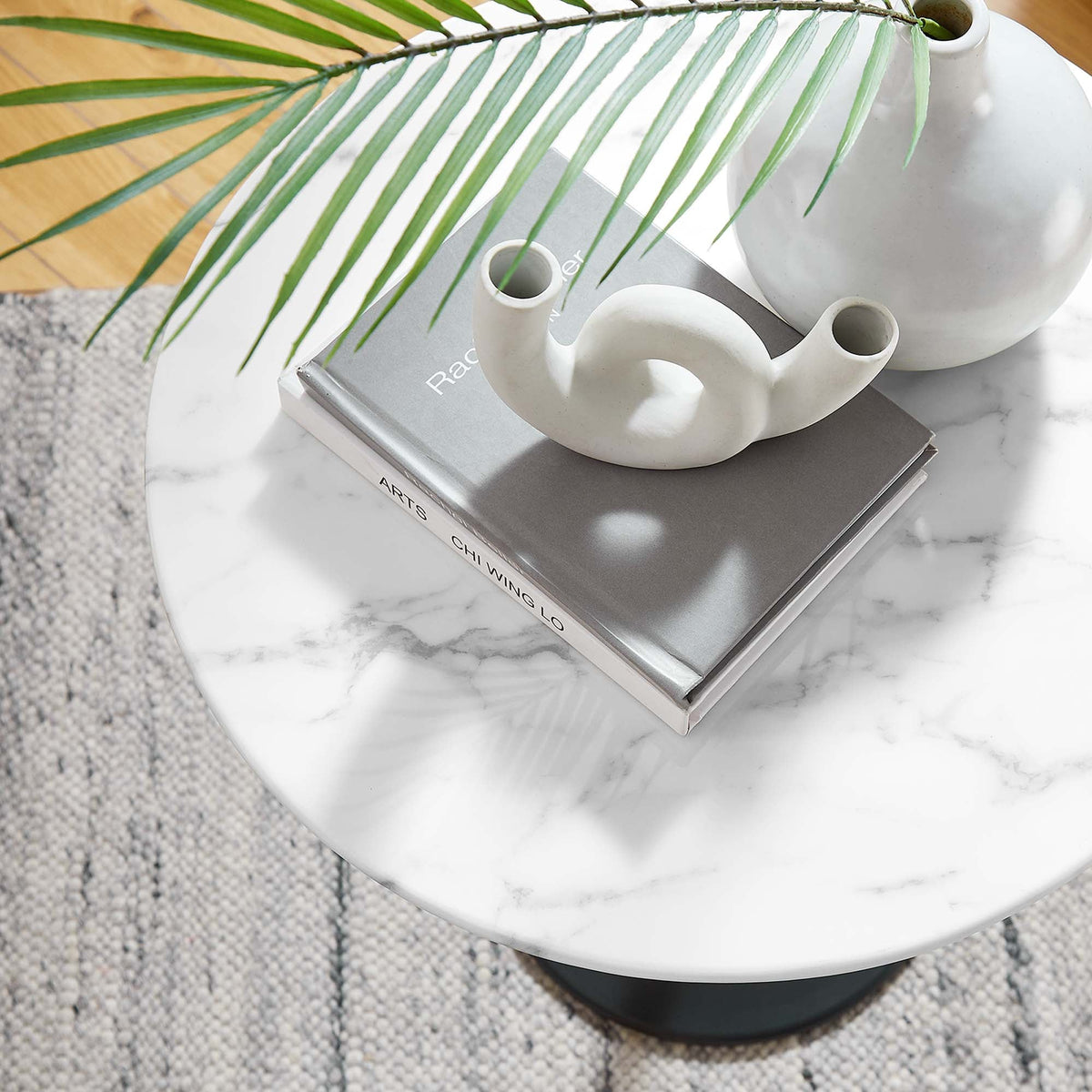 Lippa 20" Round Faux Marble Side Table by Modway - Black Black / Black White
