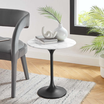 Lippa 20" Round Faux Marble Side Table by Modway - Black Black / Black White