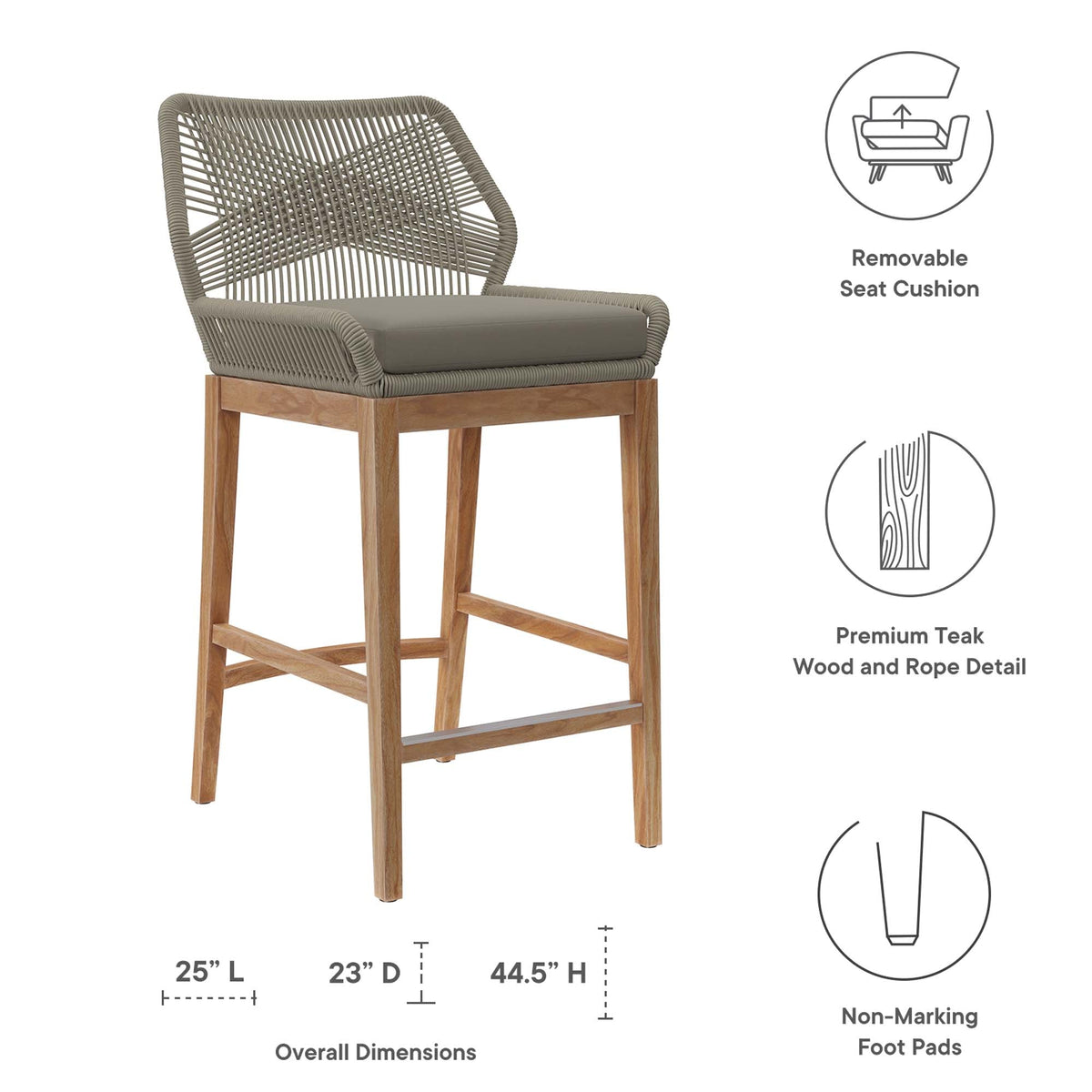 Wellspring Outdoor Patio Teak Wood Bar Stool by Modway