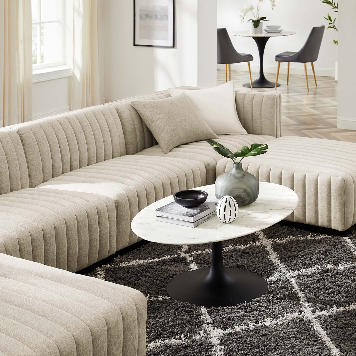 Conjure 6-Piece Channel Tufted Upholstered Fabric Sectional Sofa by Modway