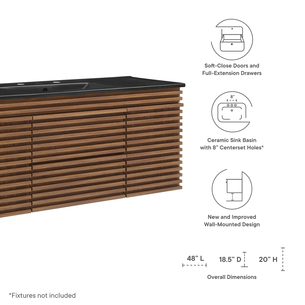 Render 48" Wall-Mount Bathroom Vanity by Modway