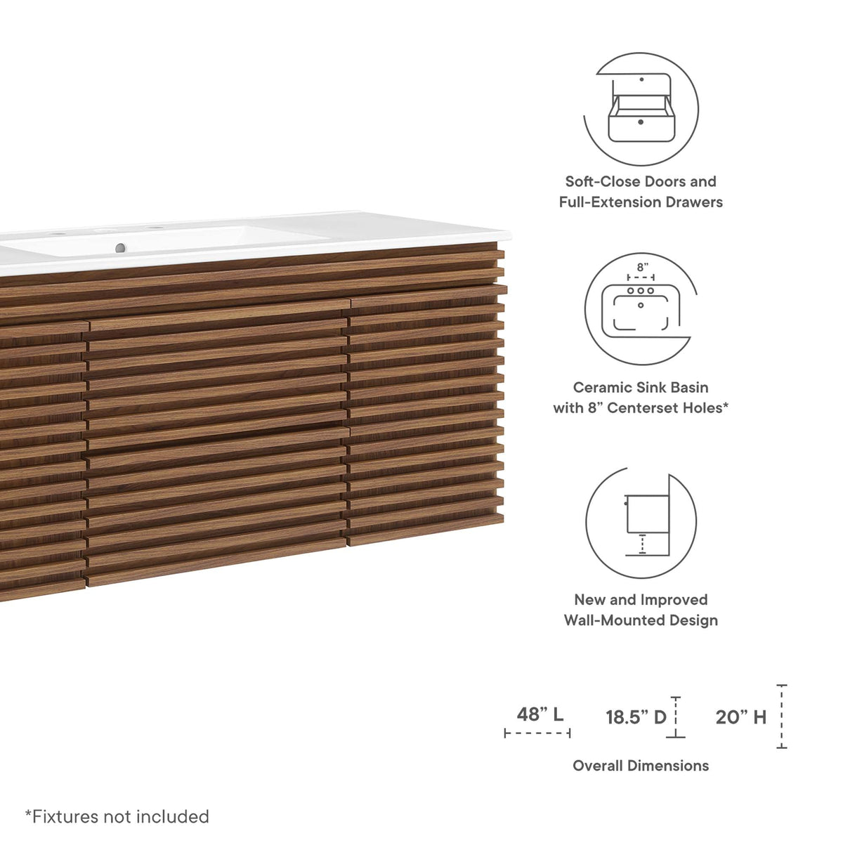 Render 48" Wall-Mount Bathroom Vanity by Modway