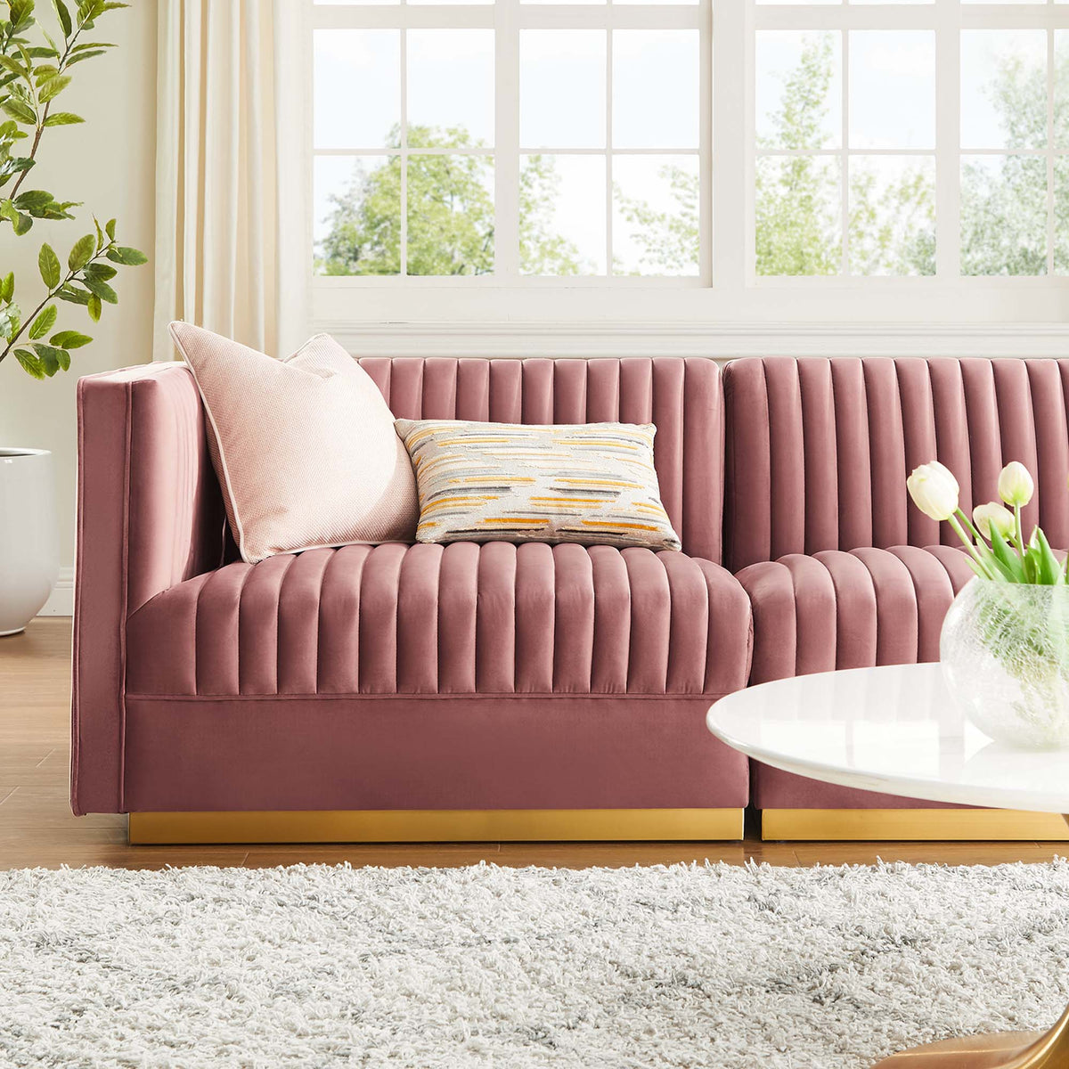 Sanguine Channel Tufted Performance Velvet 3-Seat Modular Sectional Sofa by Modway