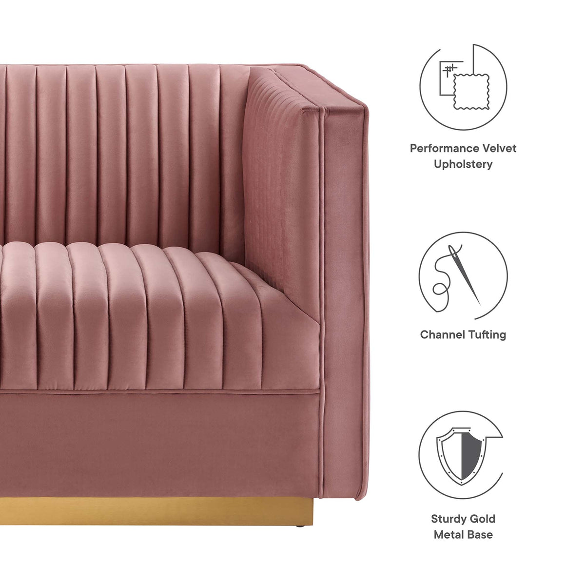 Sanguine Channel Tufted Performance Velvet 3-Seat Modular Sectional Sofa by Modway