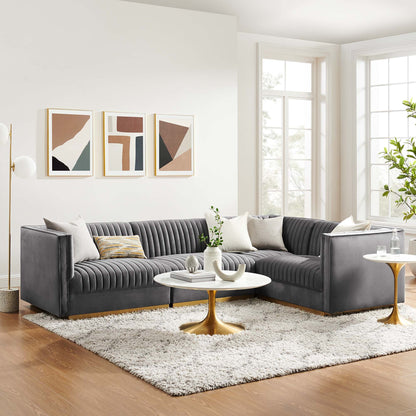 Sanguine 4-Piece Channel Tufted Performance Velvet Right-Facing Modular Sectional Sofa by Modway