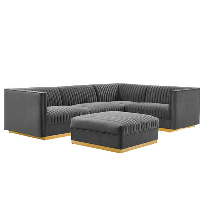 Sanguine 5-Piece Channel Tufted Performance Velvet Right-Facing Modular Sectional Sofa by Modway