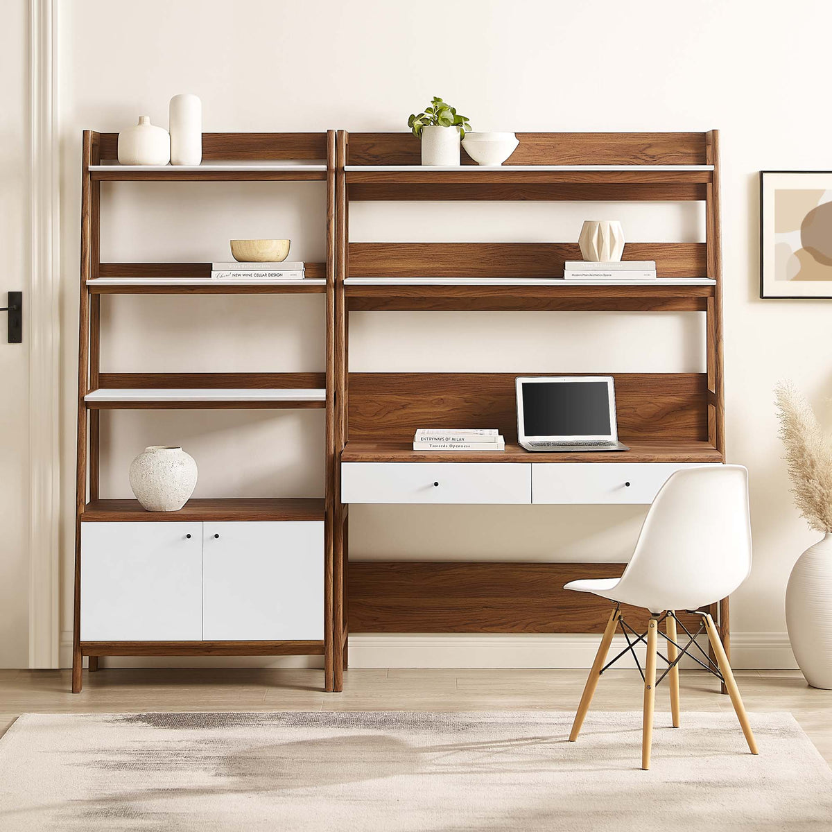 Bixby 2-Piece Wood Office Desk and Bookshelf by Modway - Oak / Walnut / Walnut White (EEI-6112)