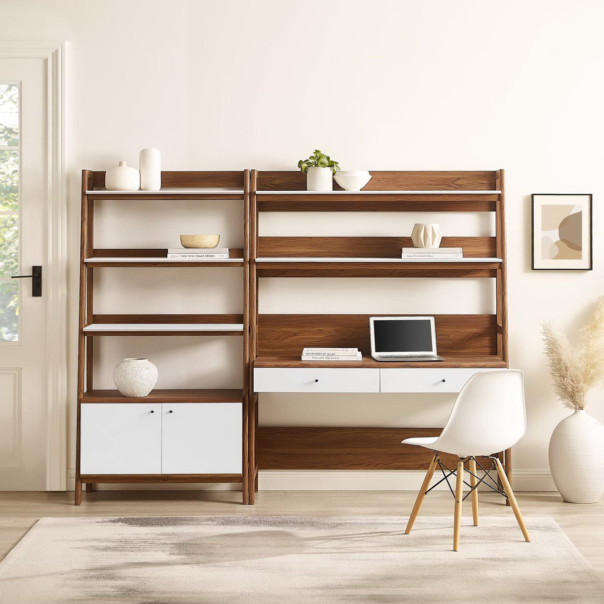 Bixby 2-Piece Wood Office Desk and Bookshelf by Modway - Oak / Walnut / Walnut White (EEI-6112)