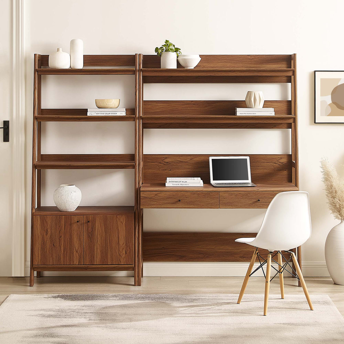 Bixby 2-Piece Wood Office Desk and Bookshelf by Modway - Oak / Walnut / Walnut White (EEI-6112)
