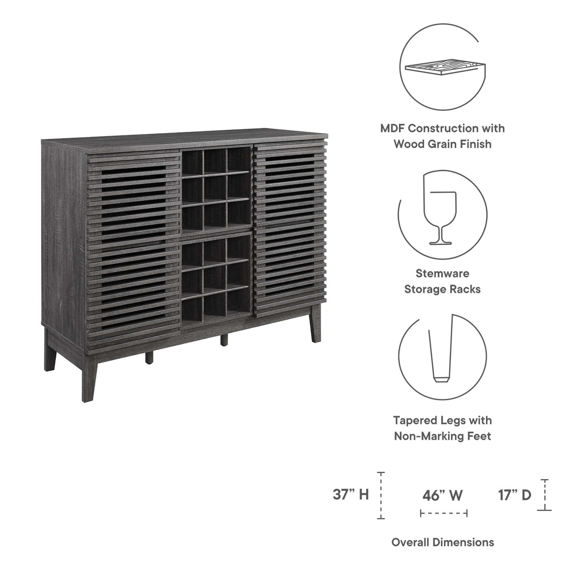 Render Bar Cabinet by Modway - Charcoal / Oak / Walnut