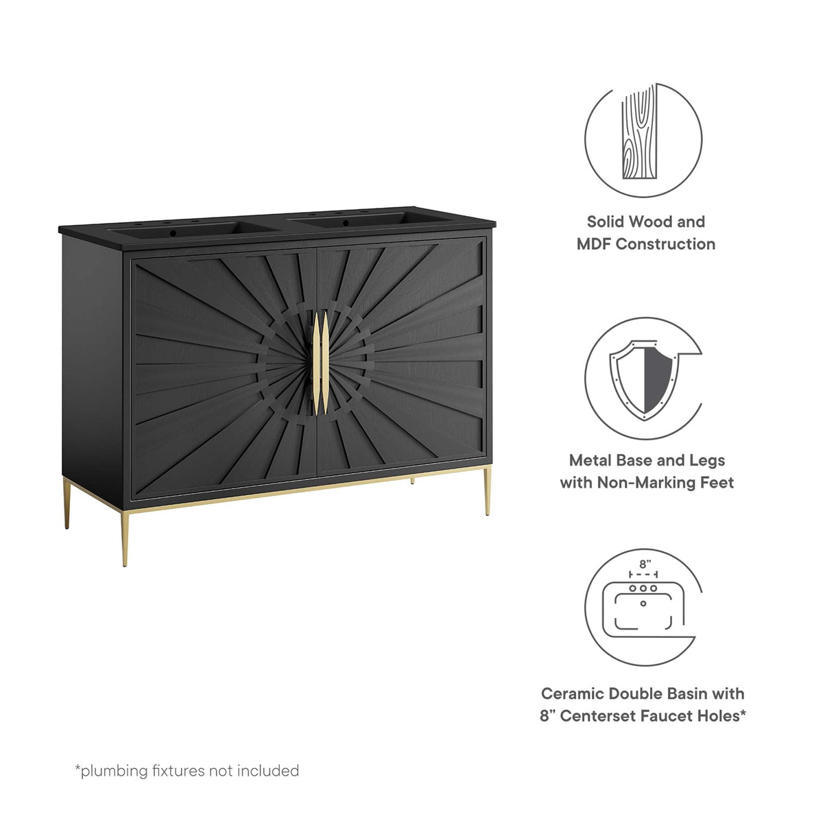 Awaken 48" Double Sink Bathroom Vanity by Modway - Black Black