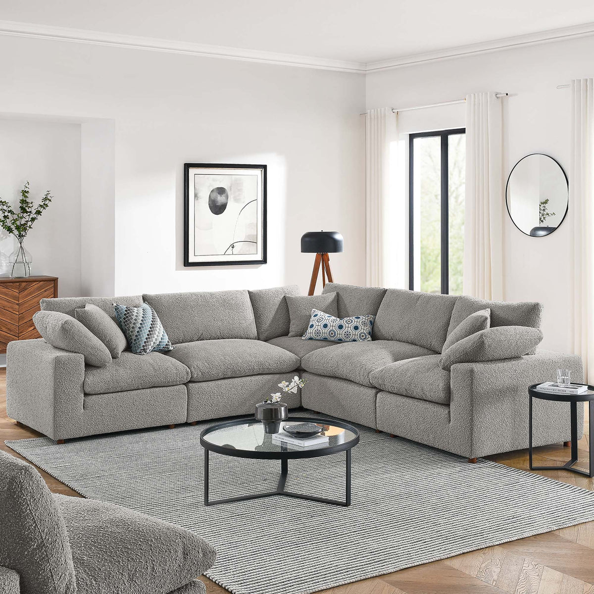 Commix 5-Piece Down Filled Overstuffed Boucle Sectional Sofa by Modway