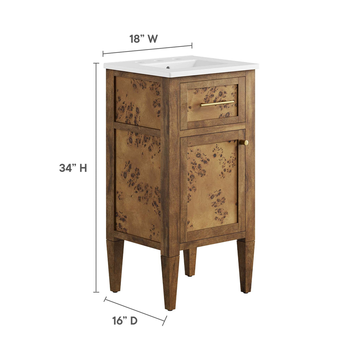 Elysian 18" Wood Bathroom Vanity by Modway - White Brown