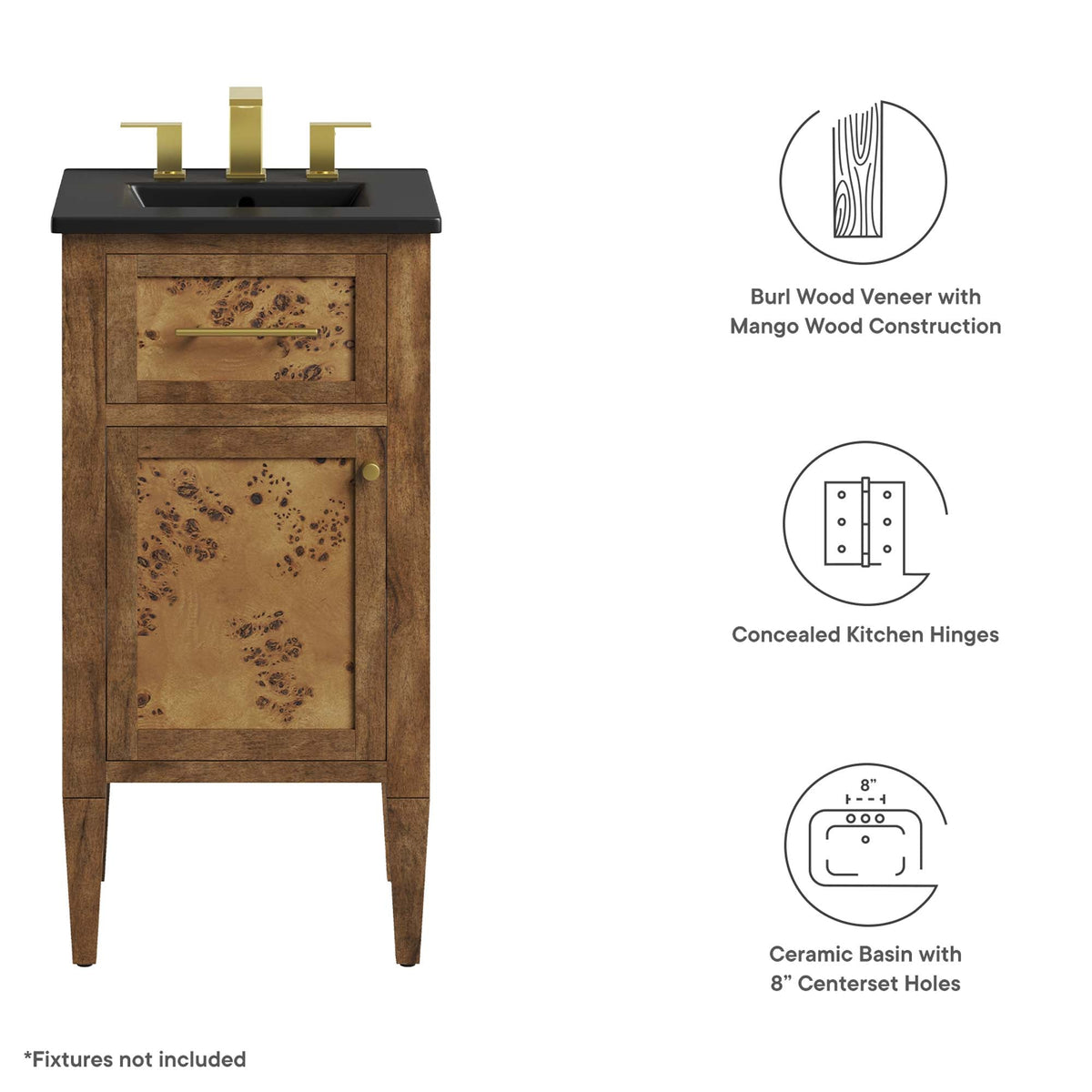 Elysian 18" Wood Bathroom Vanity by Modway - Black Brown