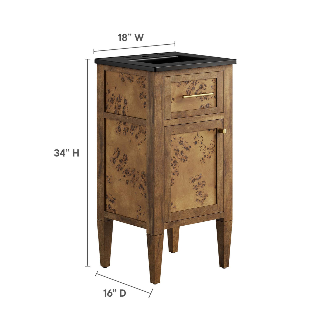 Elysian 18" Wood Bathroom Vanity by Modway - Black Brown