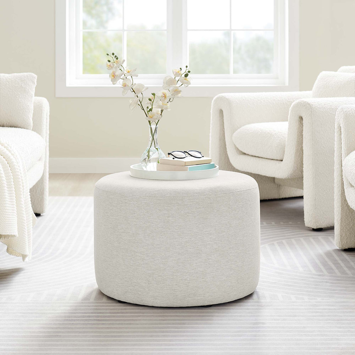 Callum Large 23" Round Woven Heathered Fabric Upholstered Ottoman by Modway