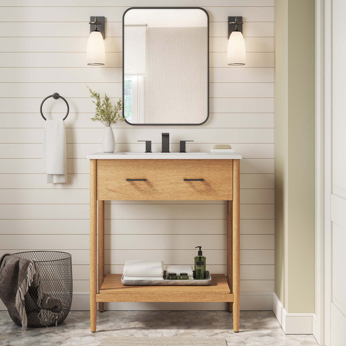 Zaire 30" Bathroom Vanity by Modway - Natural White / Walnut White