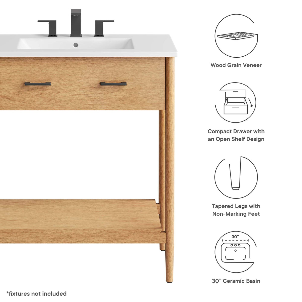 Zaire 30" Bathroom Vanity by Modway - Natural White / Walnut White