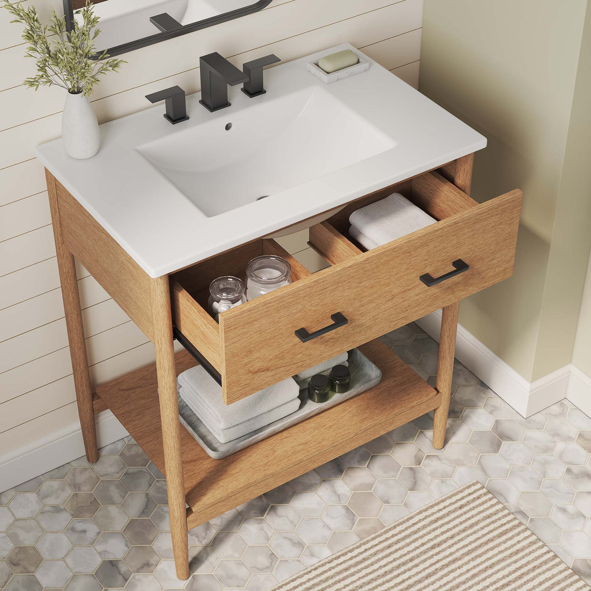 Zaire 30" Bathroom Vanity by Modway - Natural White / Walnut White