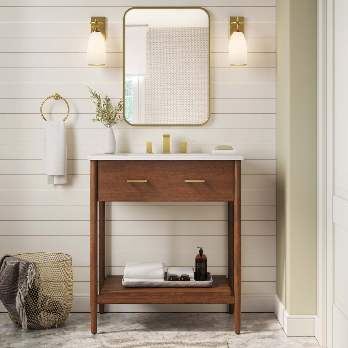 Zaire 30" Bathroom Vanity by Modway - Natural White / Walnut White
