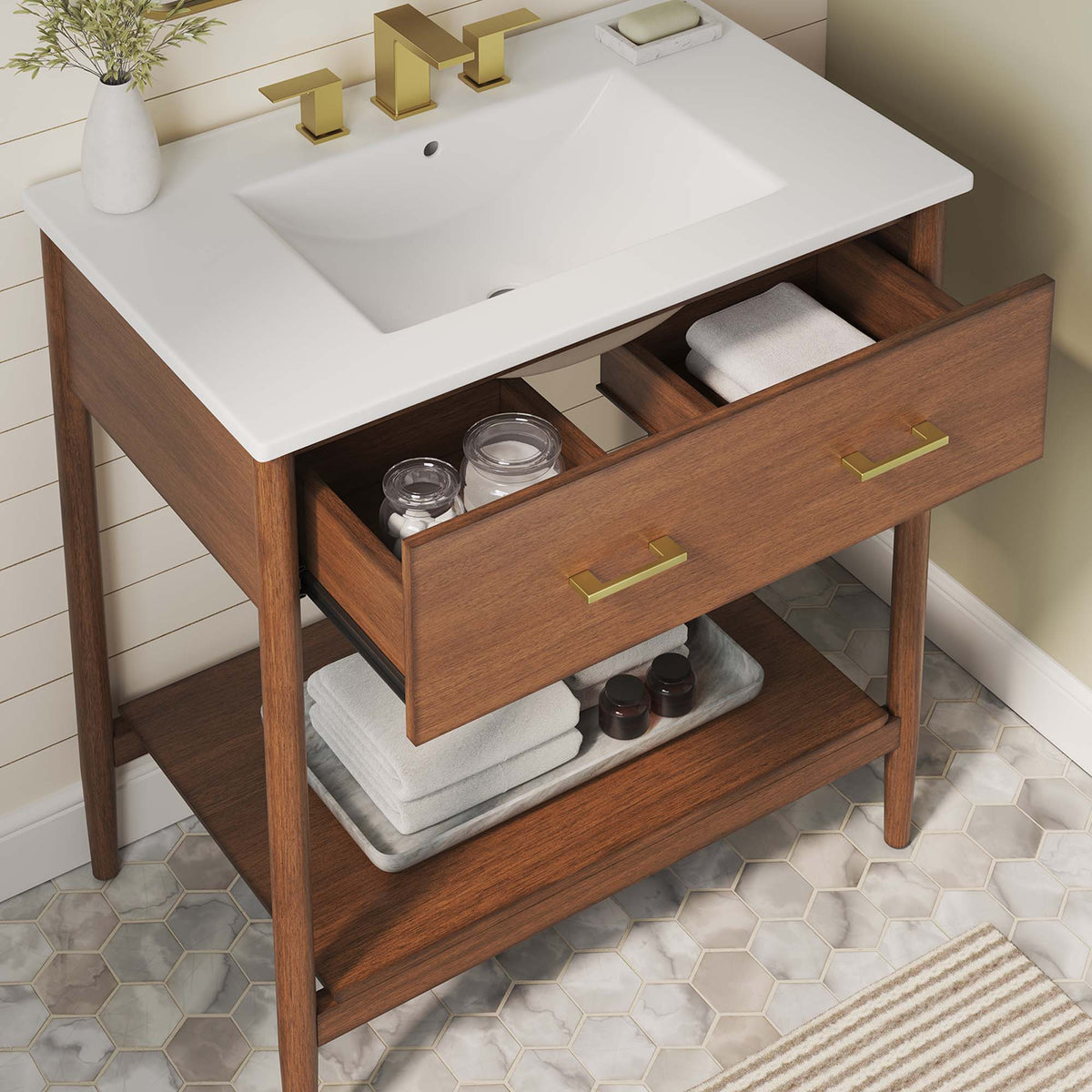 Zaire 30" Bathroom Vanity by Modway - Natural White / Walnut White