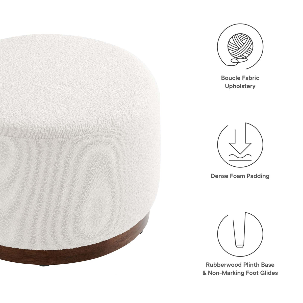 Tilden Large 23" Round Boucle Upholstered Upholstered Ottoman by Modway